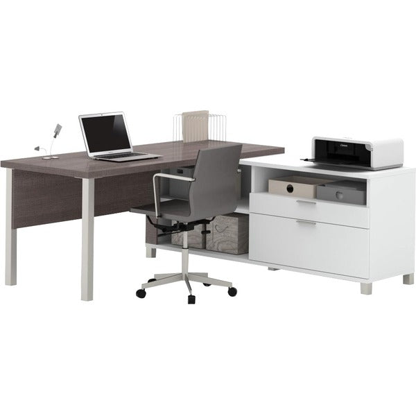 BeStar Pro-Linea L-Shaped Workstation - L-shaped Top - Matte Silver Base - 2 Drawers - 71.1" (1806.57 mm) Height x 71.1" (1806.57 mm) Width x 29.8" (755.65 mm) Depth - Bark Gray - Melamine Top Material - 1 Each
