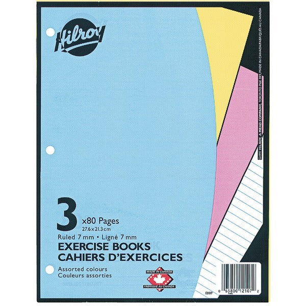 Hilroy Ruled Exercise Book - 80 Pages - Ruled Margin - 3 Hole(s) - 10.88" (276.22 mm) Height x 8 3/8" (21.27 cm) Width - Hole-punched - 3 / Pack