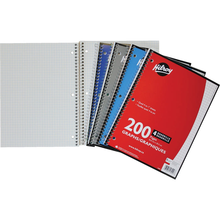 Hilroy Spiral Notebook - Spiral - Quad Ruled Front Ruling - 3 Hole(s) - 10.50" (266.70 mm) Height x 8" (20.32 cm) Width - Hole-punched - 1 Each