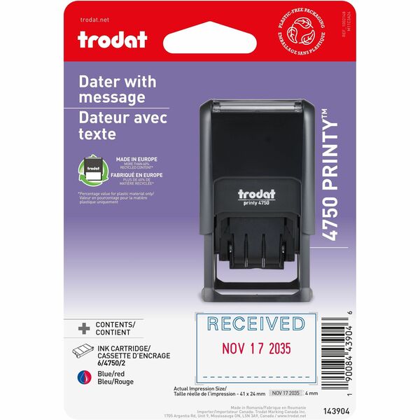 Printy Dater 4750 Self-Inking Date Stamp - French - Date Stamp - Paye - 12 Year Band - Plastic Plastic - 1 Each
