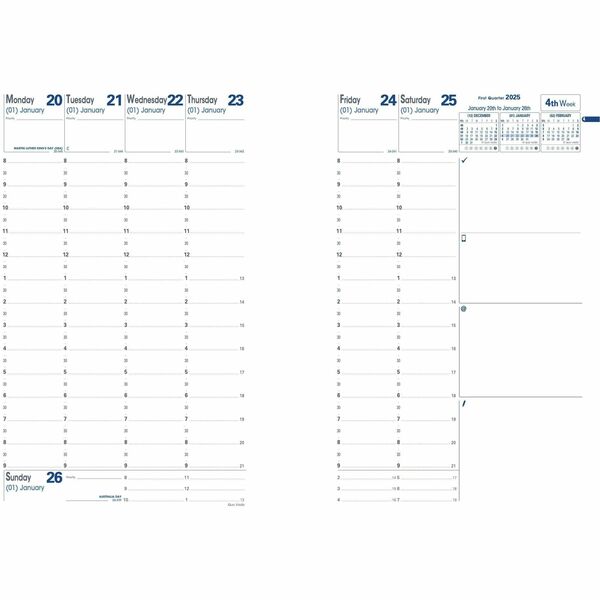 Quo Vadis Minister Weekly Planner Refill, 9-1/2" x 6-1/4" , English - Weekly - 13 Month - December 2025 to January 2027 - 8:00 AM to 9:00 PM - Half-hourly - 1 Week Double Page Layout - 6 1/4" (158.75 mm) x 9 1/2" (241.30 mm) Sheet Size - White Sheet - Sti