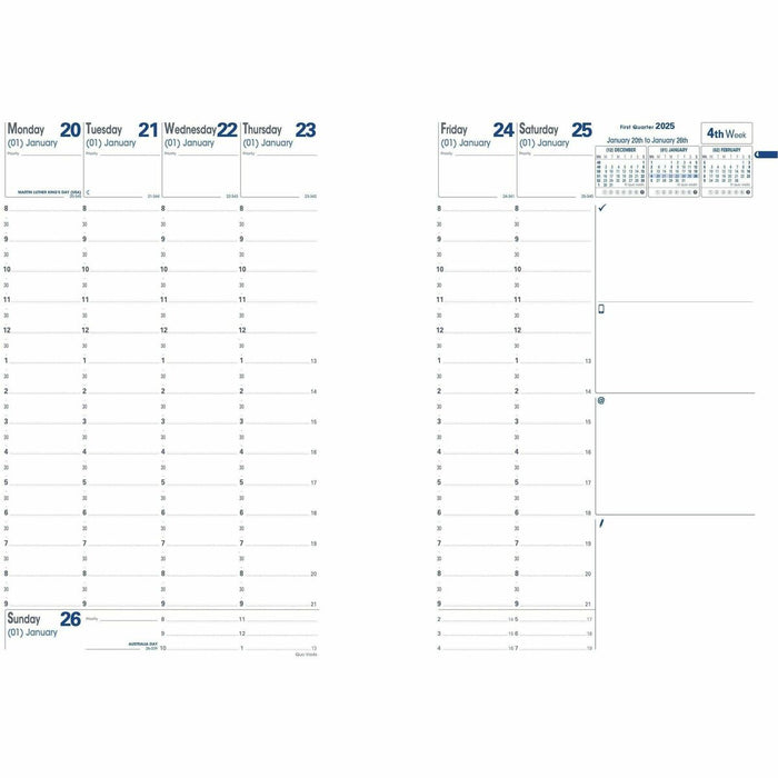 Quo Vadis Minister Weekly Planner Refill, 9-1/2" x 6-1/4" , English - Weekly - 13 Month - December 2025 to January 2027 - 8:00 AM to 9:00 PM - Half-hourly - 1 Week Double Page Layout - 6 1/4" (158.75 mm) x 9 1/2" (241.30 mm) Sheet Size - White Sheet - Sti