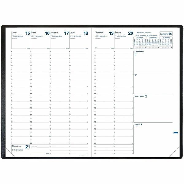 Quo Vadis Minister Weekly Planner Refill, 9-1/2" x 6-1/4" , French - Weekly - 14 Month - December 2025 to January 2027 - 8:00 AM to 9:00 PM - Half-hourly - 1 Week Double Page Layout - 6 1/4" (158.75 mm) x 9 1/2" (241.30 mm) Sheet Size - White Sheet - Sewn