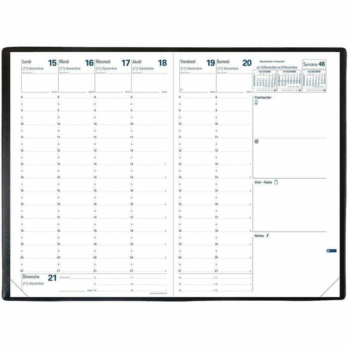 Quo Vadis Minister Weekly Planner Refill, 9-1/2" x 6-1/4" , French - Weekly - 14 Month - December 2025 to January 2027 - 8:00 AM to 9:00 PM - Half-hourly - 1 Week Double Page Layout - 6 1/4" (158.75 mm) x 9 1/2" (241.30 mm) Sheet Size - White Sheet - Sewn