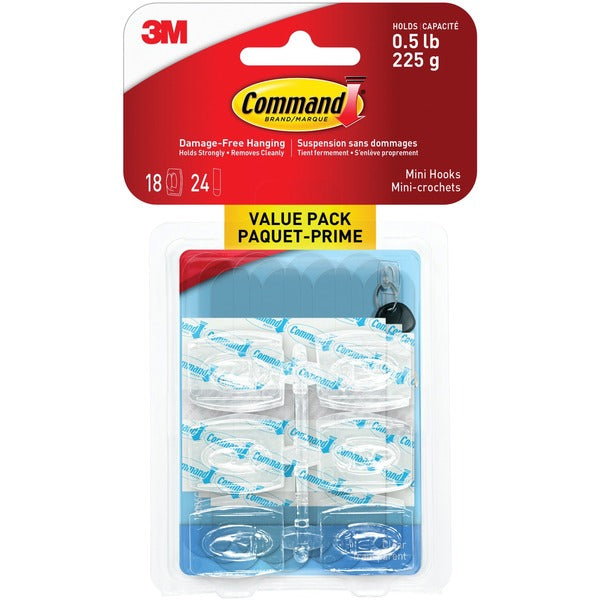 Command Hook - 8 oz (226.80 g) Capacity - Clear - 18 / Pack