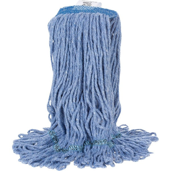 Atlas Graham TuffStuff Narrow Band Wet Mop - Blue - Large - Cotton Head - Durable, Looped Ends, Tangle Resistant, Fray Resistant, Scrubber Strip, Absorbent - Blue - 1 Each