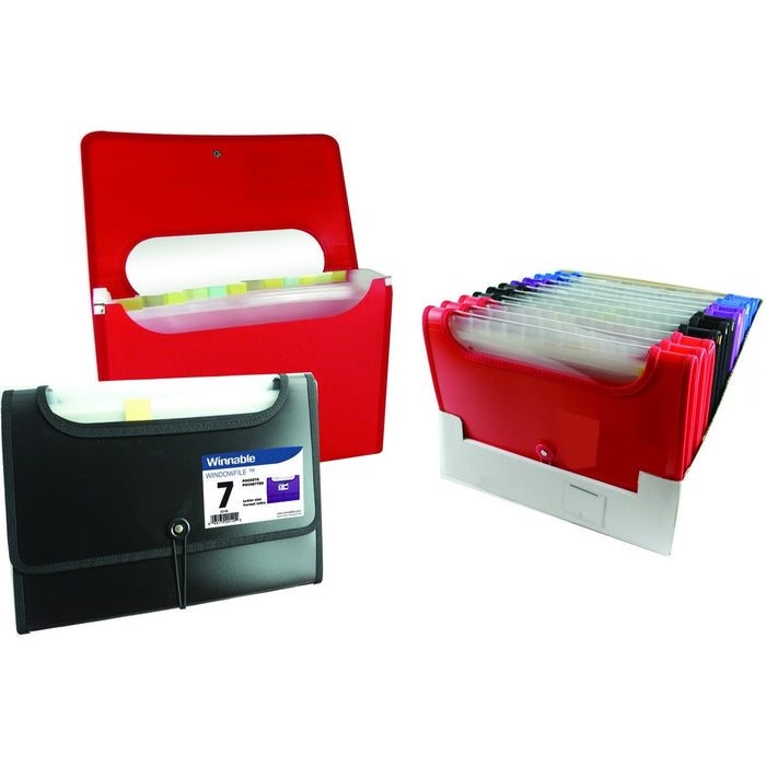 Winnable Windowfile Letter Expanding File - 8 1/2" (215.90 mm) x 11" (279.40 mm) - 7 Pocket - Assorted - Index Tab, Index Insert, Button Closure, Flap Closure, Elastic Tie - 1 Each