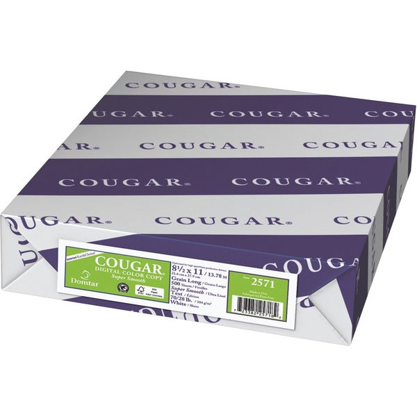 Domtar Cougar Digital Color Copy Paper - 98 Brightness - Letter - 8 1/2" (215.90 mm) x 11" (279.40 mm) - 28 lb (12700.59 g) Basis Weight - Super Smooth - Sustainable Forestry Initiative (SFI) - White - 500 / Pack