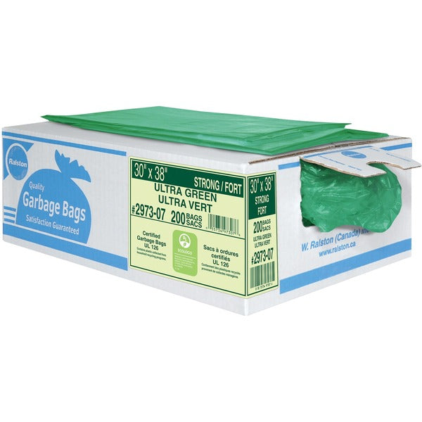 Ralston Industrial Garbage Bags - 30" (762 mm) Width x 38" (965.20 mm) Length - Green - Linear Low-Density Polyethylene (LLDPE), Hexene Resin - Industrial, Garbage - Recycled - 200 / Box