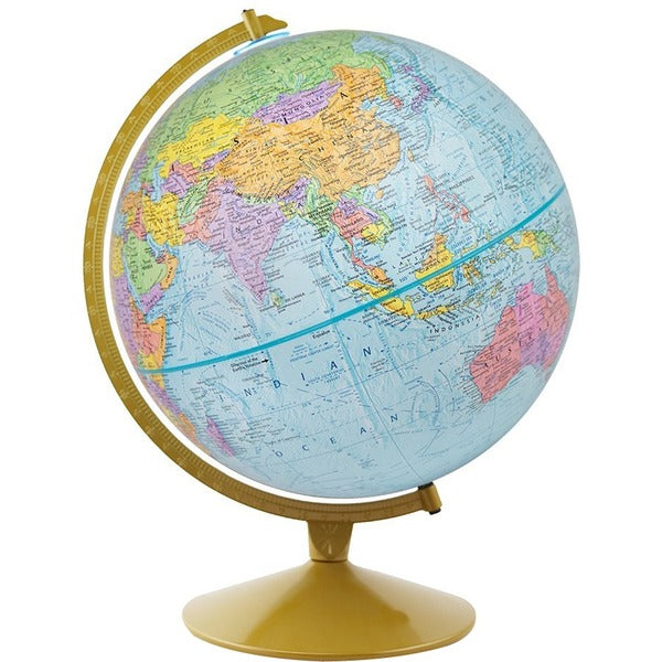 Replogle Globes Explorer 12" - 13" (330.20 mm) Width x 16" (406.40 mm) Height x 12" (304.80 mm) Diameter - Golden, Blue - Classroom, Home - Durable, Semi Meridian Mounting, Raised Relief