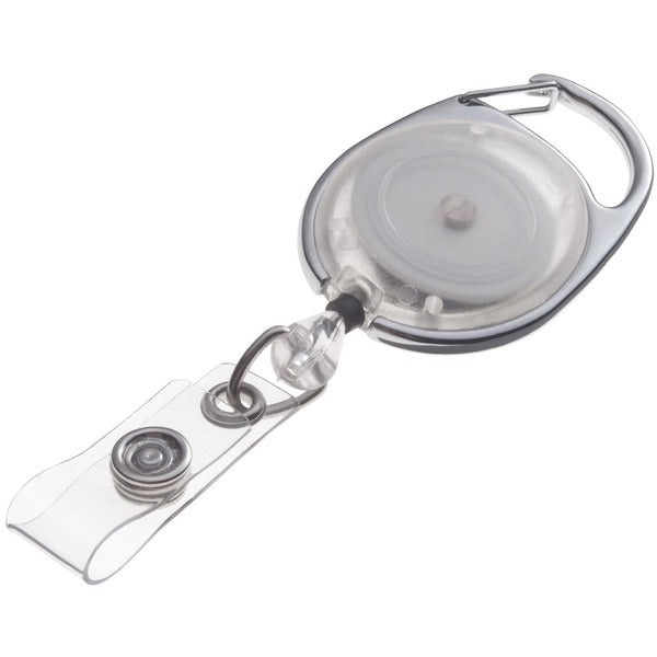GBC BadgeMates Carabiner Badge Reels Clear, 10 Pack - 0.75" (19.05 mm) Height x 6.50" (165.10 mm) Width x 6" (152.40 mm) Depth - Nylon, Poly - Gray, Clear - 10 / Box