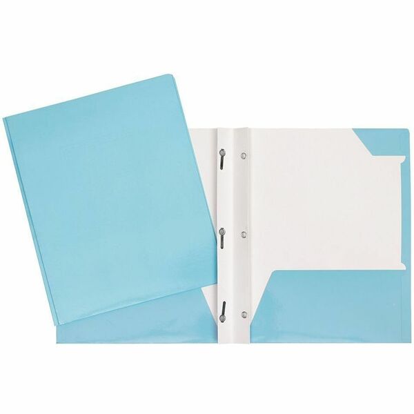 GEO Letter Report Cover - 8 1/2" (215.90 mm) x 11" (279.40 mm) - 80 Sheets Capacity - 3 x Prong Fastener - 2 Internal Pocket - Cardboard - Light Blue - Laminated, Tab - 1 Each