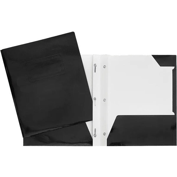 GEO Letter Report Cover - 8 1/2" (215.90 mm) x 11" (279.40 mm) - 80 Sheets Capacity - 3 x Prong Fastener(s) - 2 Internal Pocket(s) - Cardboard - Black - Laminated, Tab - 1 Each