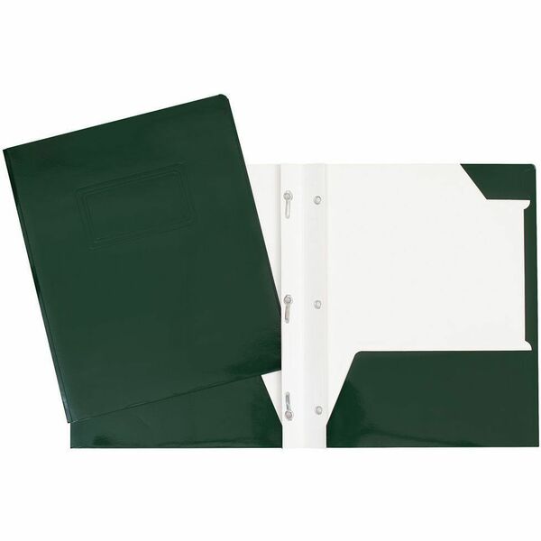 GEO Letter Report Cover - 8 1/2" (215.90 mm) x 11" (279.40 mm) - 80 Sheets Capacity - 3 x Prong Fastener - 2 Internal Pocket - Cardboard - Dark Green - Laminated, Tab - 1 Each
