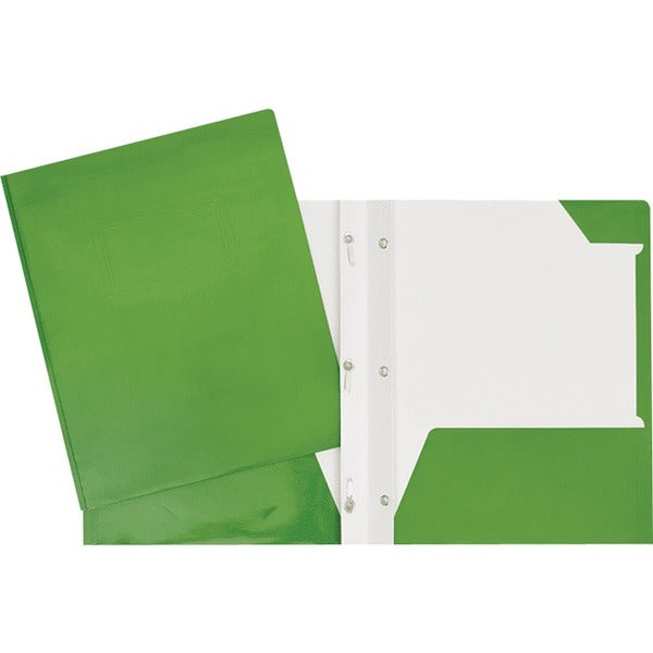 GEO Letter Report Cover - 8 1/2" (215.90 mm) x 11" (279.40 mm) - 80 Sheets Capacity - 3 x Prong Fastener - 2 Internal Pocket - Cardboard - Green - Laminated, Tab - 1 Each