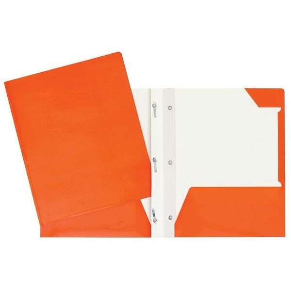 GEO Letter Portfolio - 8 1/2" (215.90 mm) x 11" (279.40 mm) - 80 Sheets Capacity - 3 x Prong Fastener - 2 Internal Pocket - Cardboard - Orange - Laminated, Tab - 1 Each