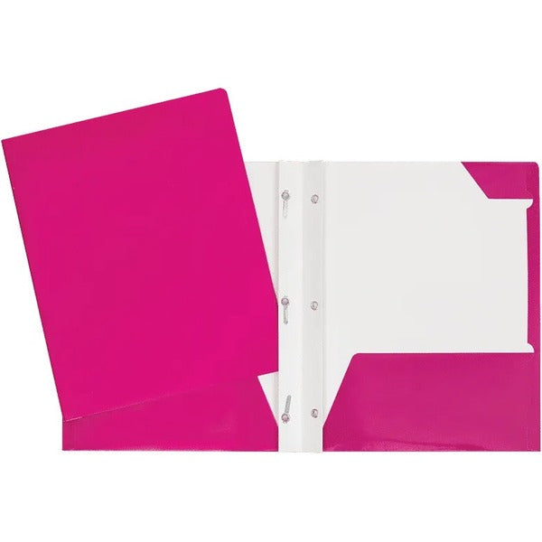 GEO Letter Portfolio - 8 1/2" x 11" - 80 Sheet Capacity - 3 x Prong Fastener(s) - 2 Internal Pocket(s) - Cardboard - Pink - 1 Each