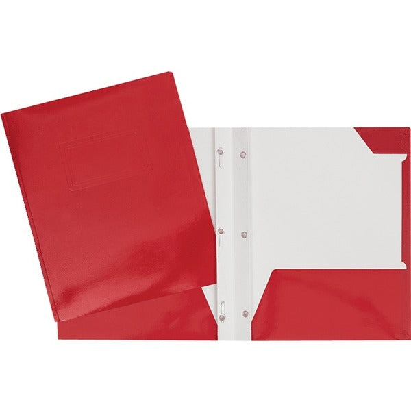GEO Letter Portfolio - 8 1/2" (215.90 mm) x 11" (279.40 mm) - 80 Sheets Capacity - 3 x Prong Fastener - 2 Internal Pocket - Cardboard - Red - Laminated, Tab - 1 Each