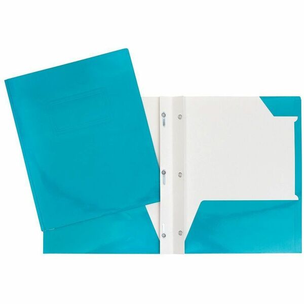 GEO Letter Portfolio - 8 1/2" (215.90 mm) x 11" (279.40 mm) - 80 Sheets Capacity - 3 x Prong Fastener - 2 Internal Pocket - Cardboard - Turquoise - Laminated, Tab - 1 Each