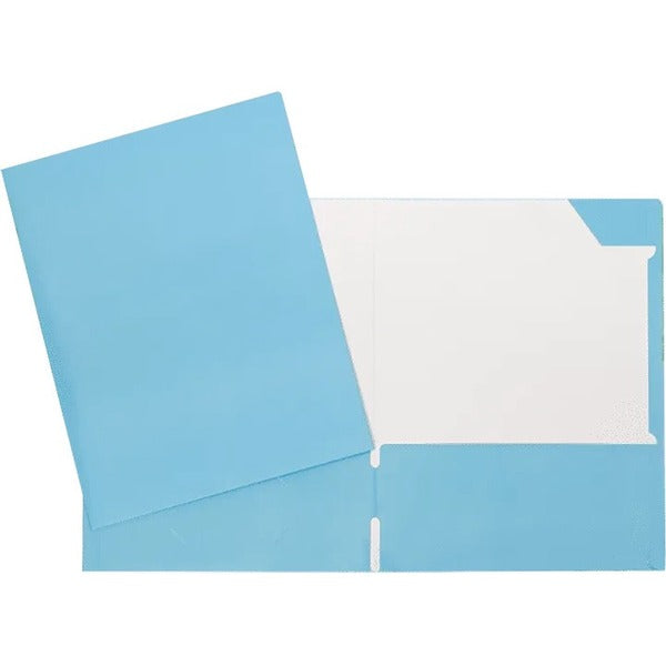 GEO Letter Portfolio - 8 1/2" (215.90 mm) x 11" (279.40 mm) - 80 Sheets Capacity - 2 Internal Pocket - Cardboard - Light Blue - Business Card Holder, Laminated, Tab - 1 Each