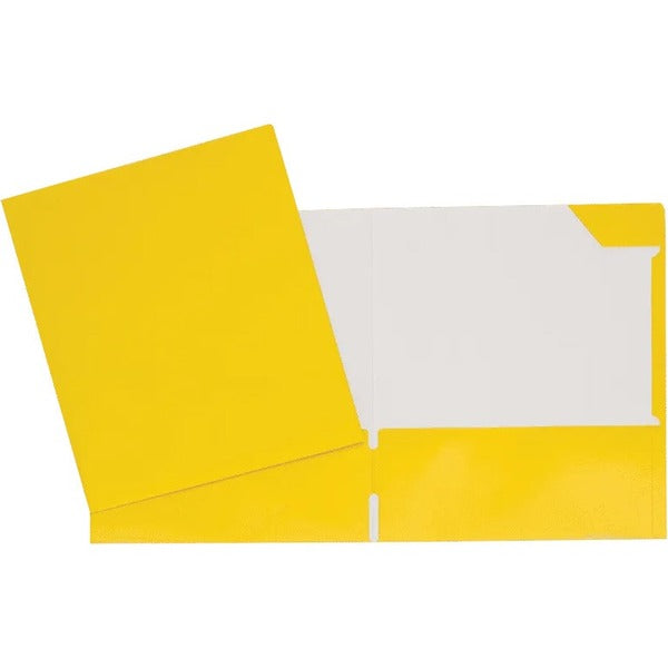 GEO Letter Portfolio - 8 1/2" (215.90 mm) x 11" (279.40 mm) - 80 Sheets Capacity - 2 Internal Pocket - Cardboard - Yellow - Business Card Holder, Laminated, Tab - 1 Each