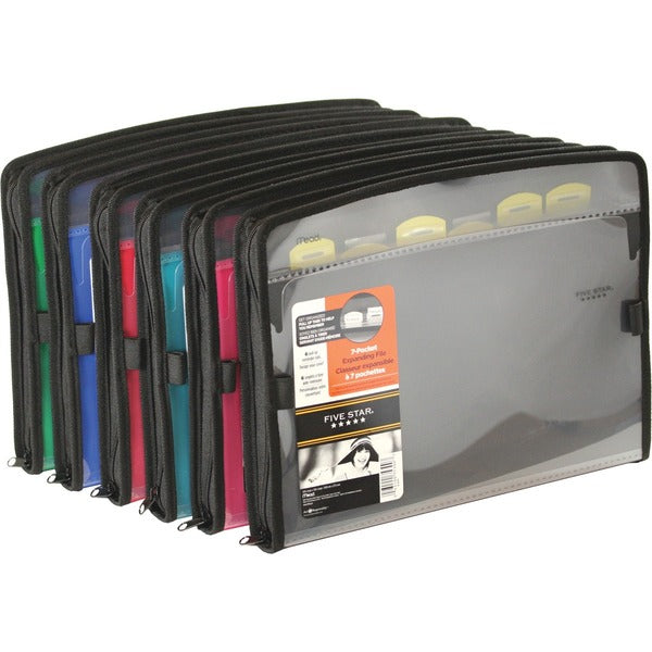 Five Star Letter Expanding File - 8 1/2" (215.90 mm) x 11" (279.40 mm) - 7 Pocket - Assorted - Reinforced Gusset, Zipper Closure, Finger Pull Tab - 1 Each