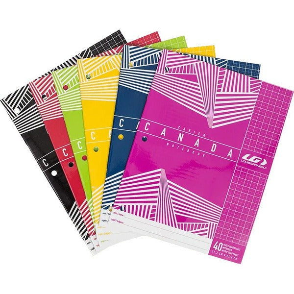 Louis Garneau Metric Quad Canada Notebook - 20 Sheets - 40 Pages - 3 Hole(s) - 11" (27.94 cm) x 8" (20.32 cm) Sheet Size - 10.87" (276 mm) Height x 8 25/64" (21.30 cm) Width - Hole-punched, Laminated - 1 Each