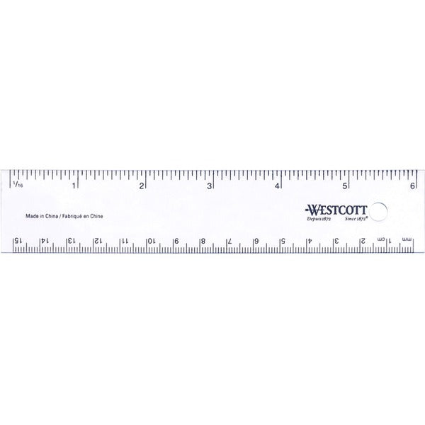 Westcott 15cm/6" Flexible Vinyl Ruler - 1/16 Graduations - Metric, Imperial Measuring System - Vinyl - Transparent - 1 Each