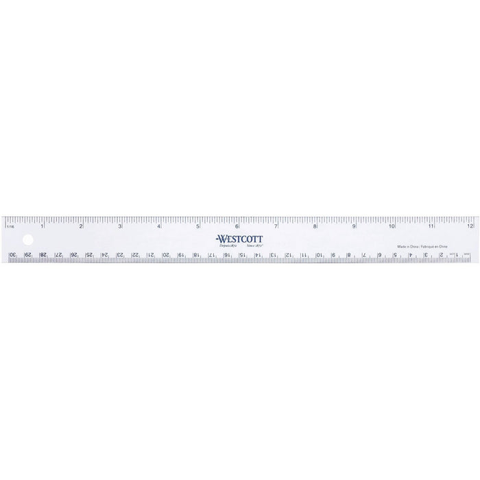 Westcott 30cm/12" Flexible Vinyl Ruler - 1/16 Graduations - Metric, Imperial Measuring System - Vinyl - Transparent - 1 Each