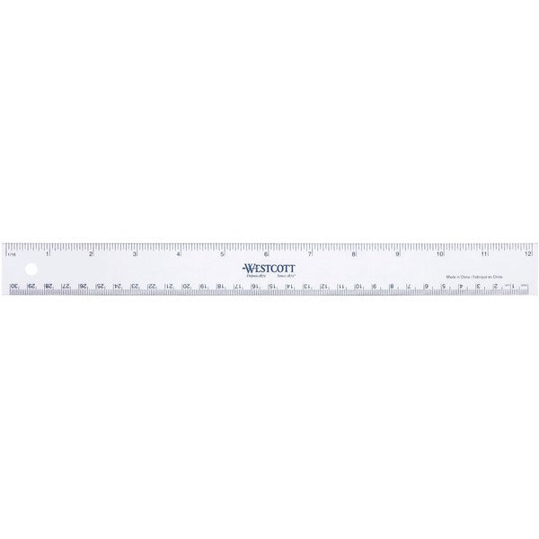 Westcott 30cm/12" Flexible Vinyl Ruler - 1/16 Graduations - Metric, Imperial Measuring System - Vinyl - 1 Each - Transparent