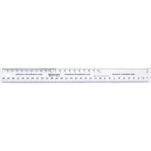Westcott 30cm Flexible Vinyl Ruler - Metric Measuring System - Vinyl - Transparent - 1 Each
