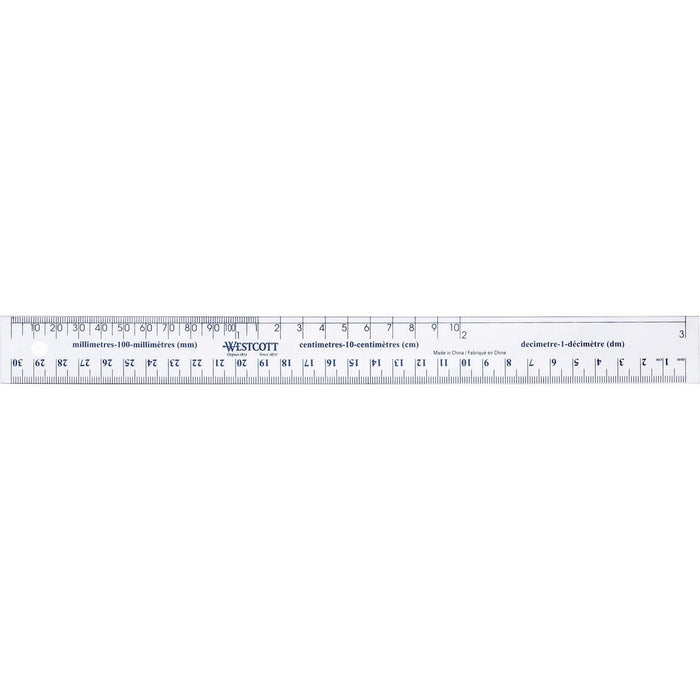 Westcott 30cm Flexible Vinyl Ruler - Metric Measuring System - Vinyl - Transparent - 1 Each