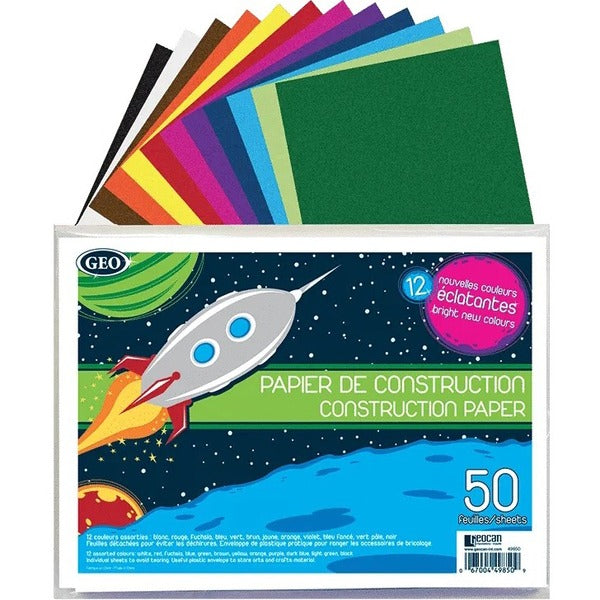GEO Construction Paper Envelope, 50 Sheets - Construction - 9" (228.60 mm) Width x 12" (304.80 mm) Length - Assorted - 50 / Pack