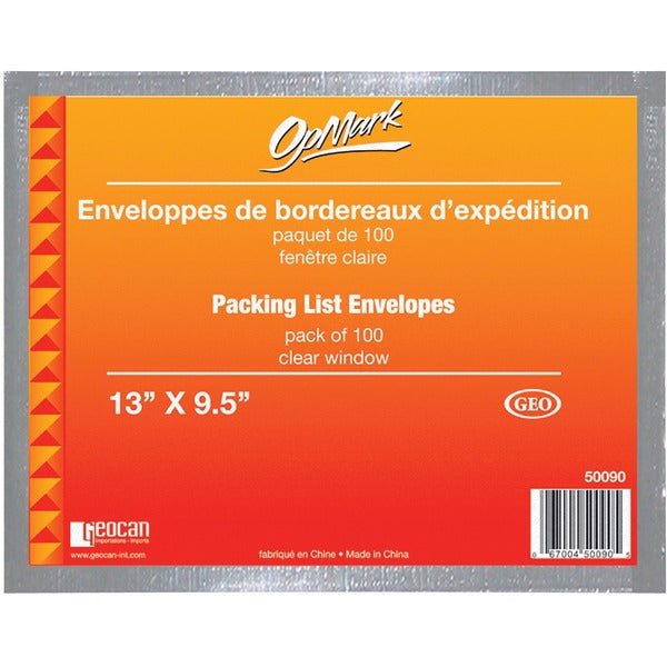 Geocan Packing Slip Envelope - 13" (330.20 mm) Width x 9 1/2" (241.30 mm) Length - Clear - 1 / Pack
