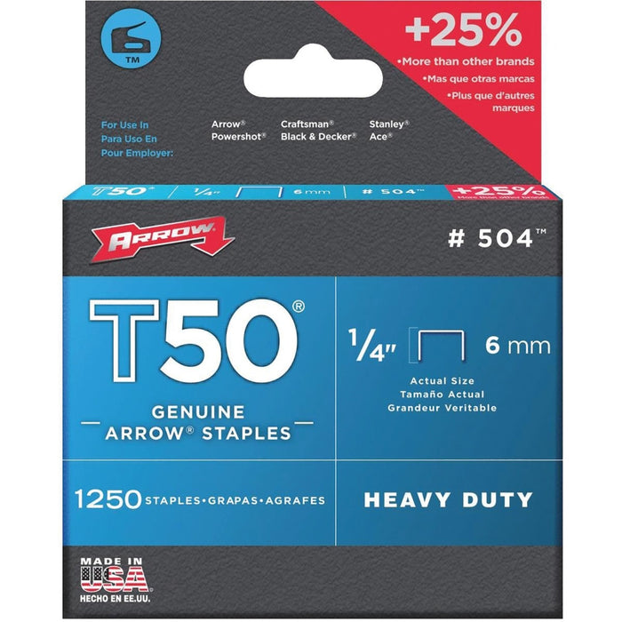 Arrow Staples - 15/64" (6 mm) Leg - 1/4" (6.35 mm) Crown - 1 / Box