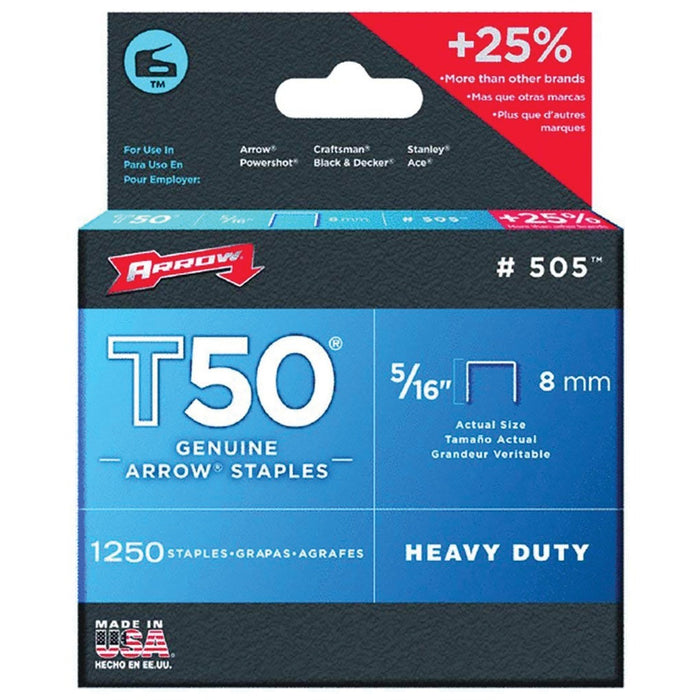 Arrow Staples - 5/16" (8 mm) Leg - 5/16" (7.94 mm) Crown - 1 / Box