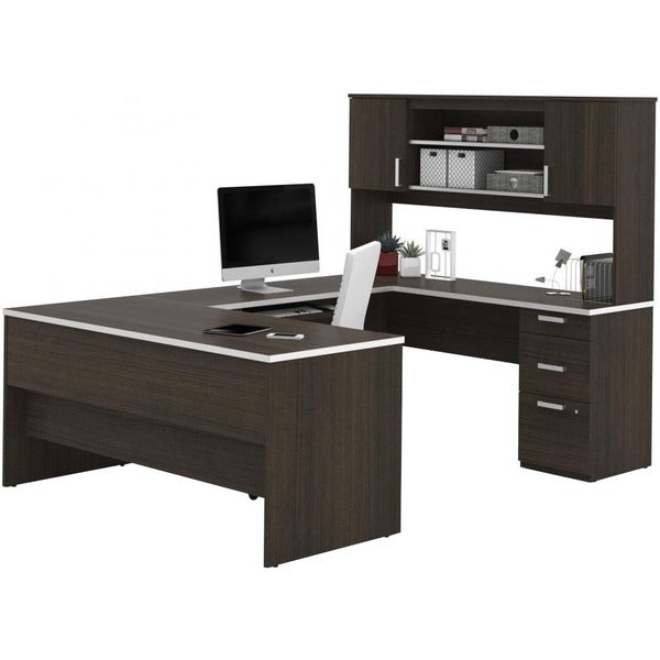 BeStar Ridgeley U-Shaped Workstation - U-shaped Top - 3 Drawers - 1" (25.40 mm) Table Top Thickness - 65" (1651 mm) Height x 93.6" (2377.44 mm) Width x 65.9" (1673.86 mm) Depth - Chocolate, Black - Melamine Top Material - 1 Each