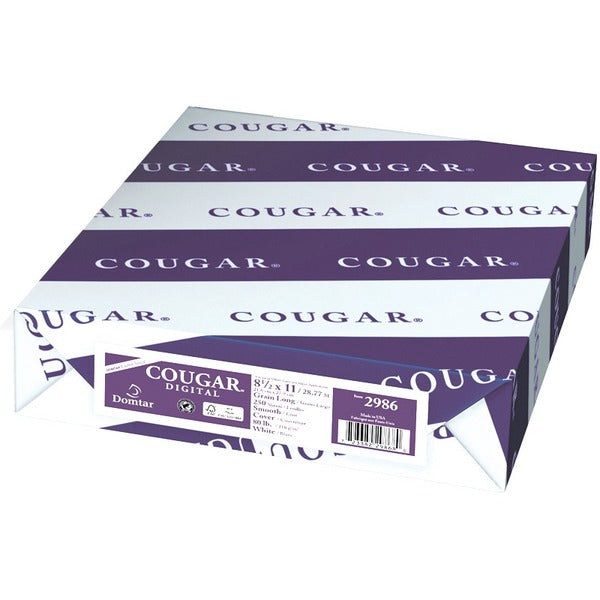 COUGAR Digital Cover Stock - White - 98 Brightness - Letter - 8 1/2" (215.90 mm) x 11" (279.40 mm) - 80 lb (36287.39 g) Basis Weight - Smooth - Sustainable Forestry Initiative (SFI) - White - 250 / Pack