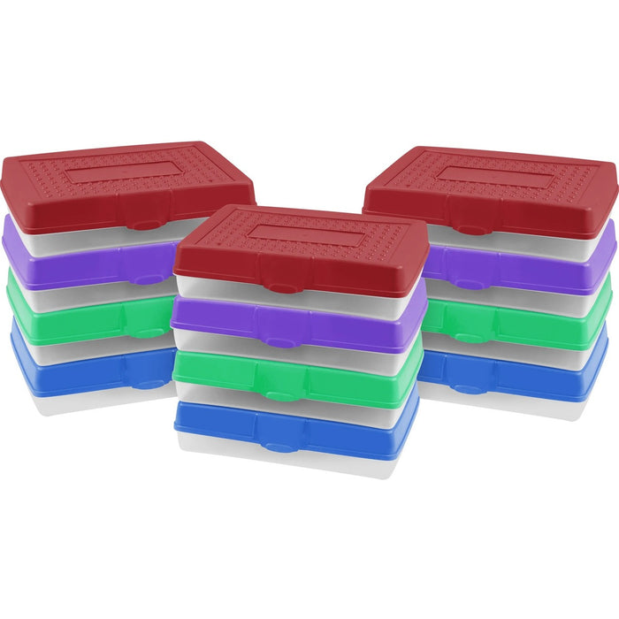 Storex Large Pencil Box, Assorted - External Dimensions: 7.8" (196.85 mm) Length x 11.3" (285.75 mm) Width x 2.9" (73.02 mm) Height - Snap Latch Closure - Plastic - Assorted, Clear - For Pencil, Supplies - 1 Each