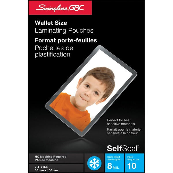 Swingline GBC SelfSeal Self Adhesive Wallet Size Laminating Pouches 2-3/8" x 3-7/8" - Sheet Size Supported: Wallet-size 2.50" (63.50 mm) Width x 3.50" (88.90 mm) Length - Glossy - for Photo - Self-adhesive, Easy Peel, Self-sealing, Heat Resistant - Clear