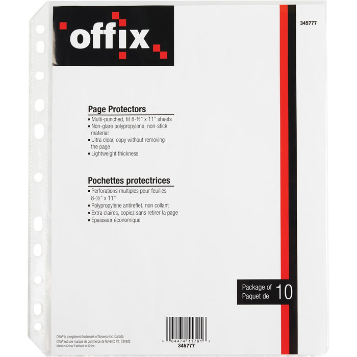 Offix Sheet Protector - For Letter 8 1/2" (215.90 mm) x 11" (279.40 mm) Sheet - Polypropylene - 10 / Pack