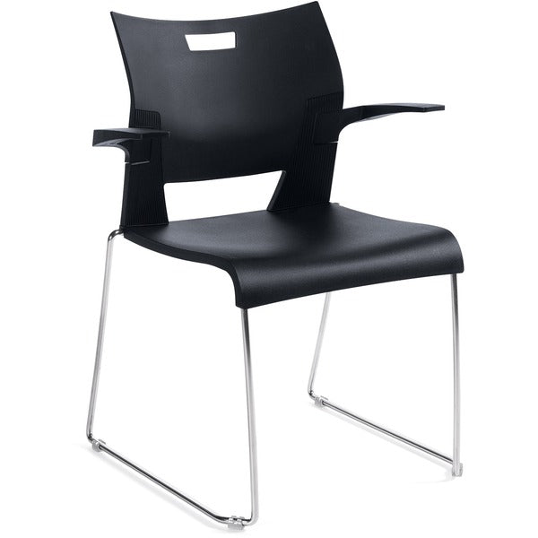 Global&reg; Duet&trade; Stacking Chairs - Polypropylene Seat - Polypropylene Back - Steel Frame - Sled Base - Black - Armrest - 1 Each