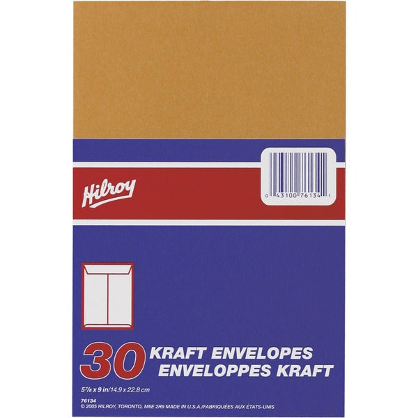 Hilroy Kraft Envelope - #2 - 9" (228.60 mm) Width x 5 7/8" (149.23 mm) Length - 24 lb (10886.22 g) - Kraft - 30 / Pack