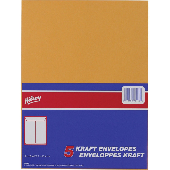 Hilroy Kraft Envelope - #7 - 12" (304.80 mm) Width x 9" (228.60 mm) Length - 24 lb (10886.22 g) - Kraft - 1 / Pack