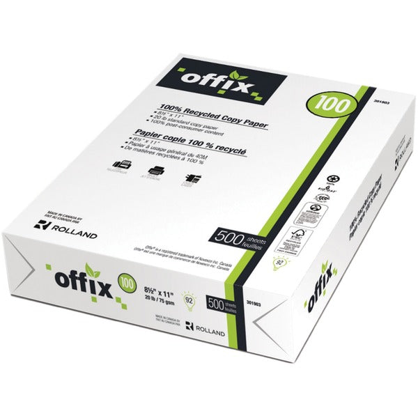 Offix Offix&reg; 100 Recycled Paper - Letter - 8 1/2" x 11" - 20 lb Basis Weight - Smooth - 500 / Pack - White