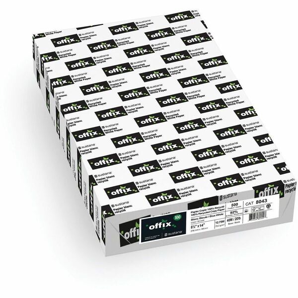 Offix 100 Recycled Paper - Legal - 8 1/2" (215.90 mm) x 14" (355.60 mm) - 20 lb (9071.85 g) Basis Weight - Smooth - White - 500 / Pack