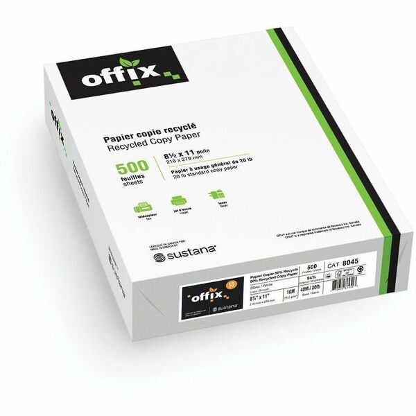 Offix 50 Recycled Paper - 94 Brightness - Letter - 8 1/2" (215.90 mm) x 11" (279.40 mm) - 20 lb (9071.85 g) Basis Weight - White - 500 / Pack