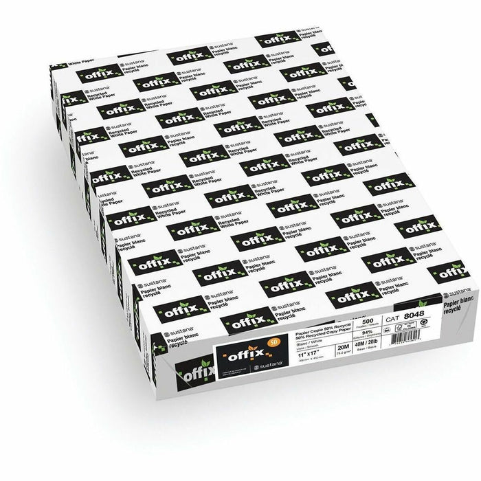 Offix 50 Recycled Paper - 94 Brightness - Tabloid - 11" (279.40 mm) x 17" (431.80 mm) - 20 lb (9071.85 g) Basis Weight - 500 / Pack