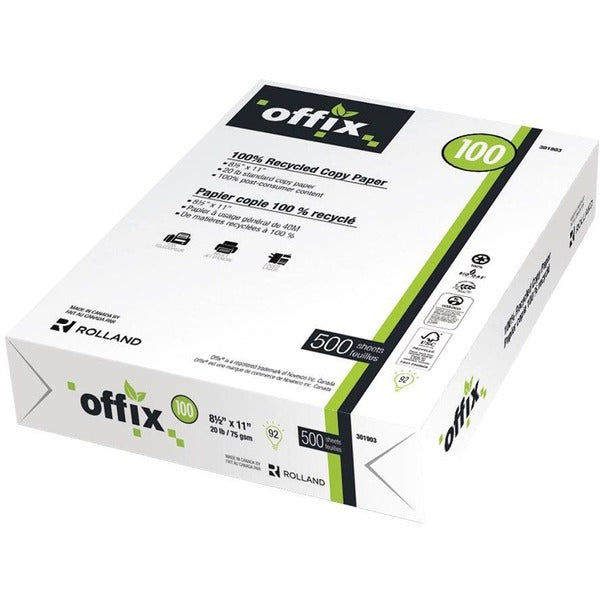 Offix Offix&reg; 100 Recycled Paper - Letter - 8 1/2" x 11" - 20 lb Basis Weight - Smooth - 2500 / Box