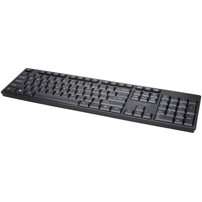 Kensington Pro Fit Low-Profile Wireless Keyboard - Wireless Connectivity - RF - 32.81 ft (10000 mm) - 2.40 GHz - USB Interface - Multimedia Hot Key(s)